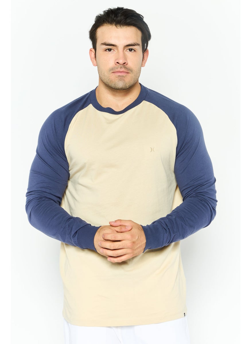 Men Crew Neck Long Sleeve Embroidered Logo T Shirt, Beige