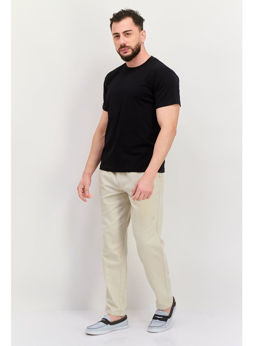 Men Crew Neck Short Sleeve Brand Logo T-Shirt, Black