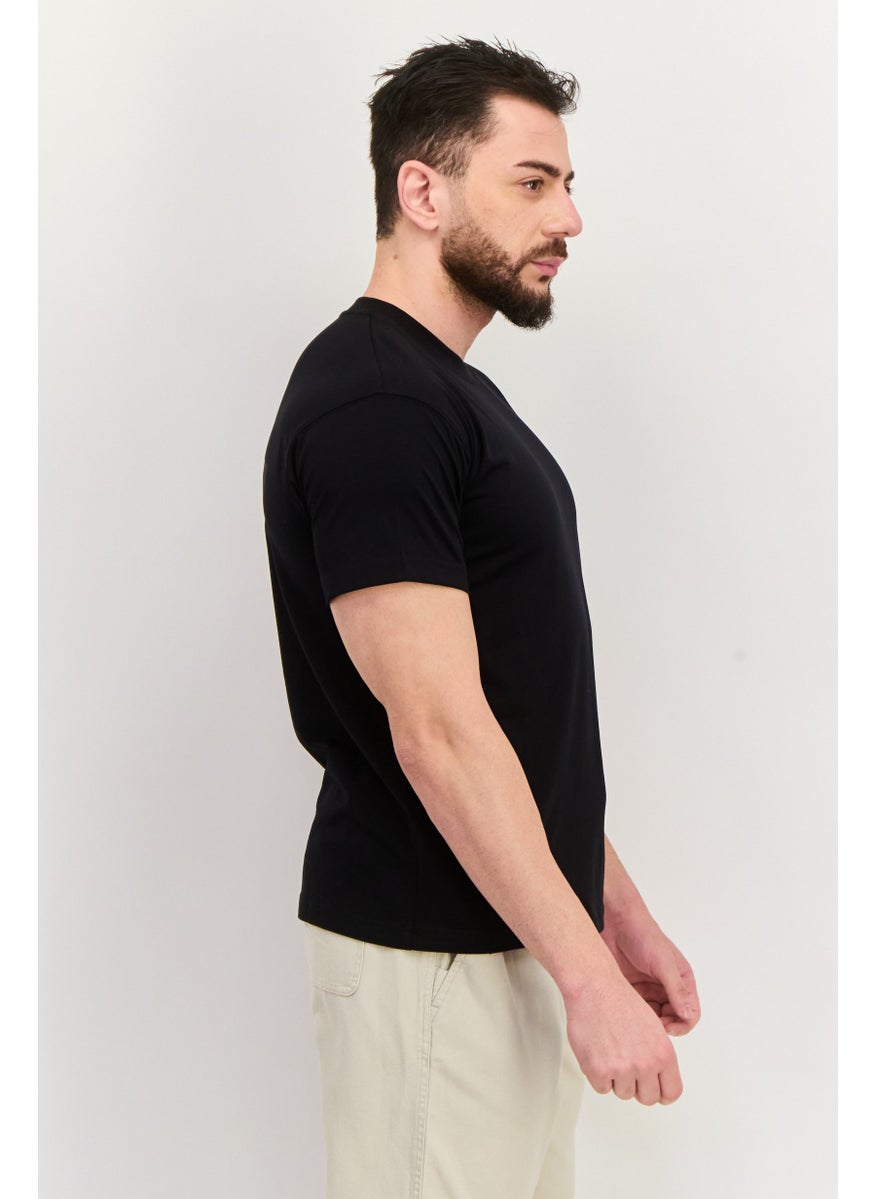 Men Crew Neck Short Sleeve Brand Logo T-Shirt, Black