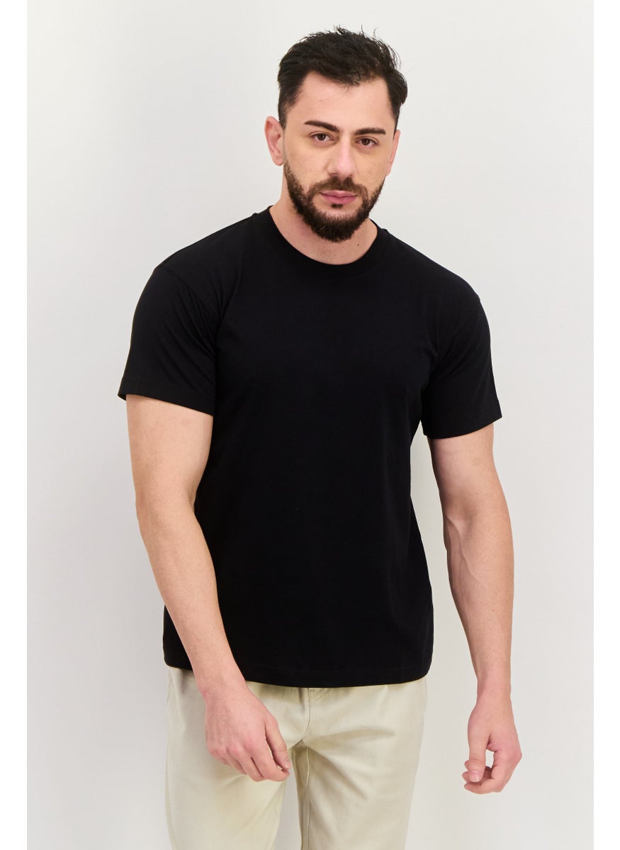 Men Crew Neck Short Sleeve Brand Logo T-Shirt, Black