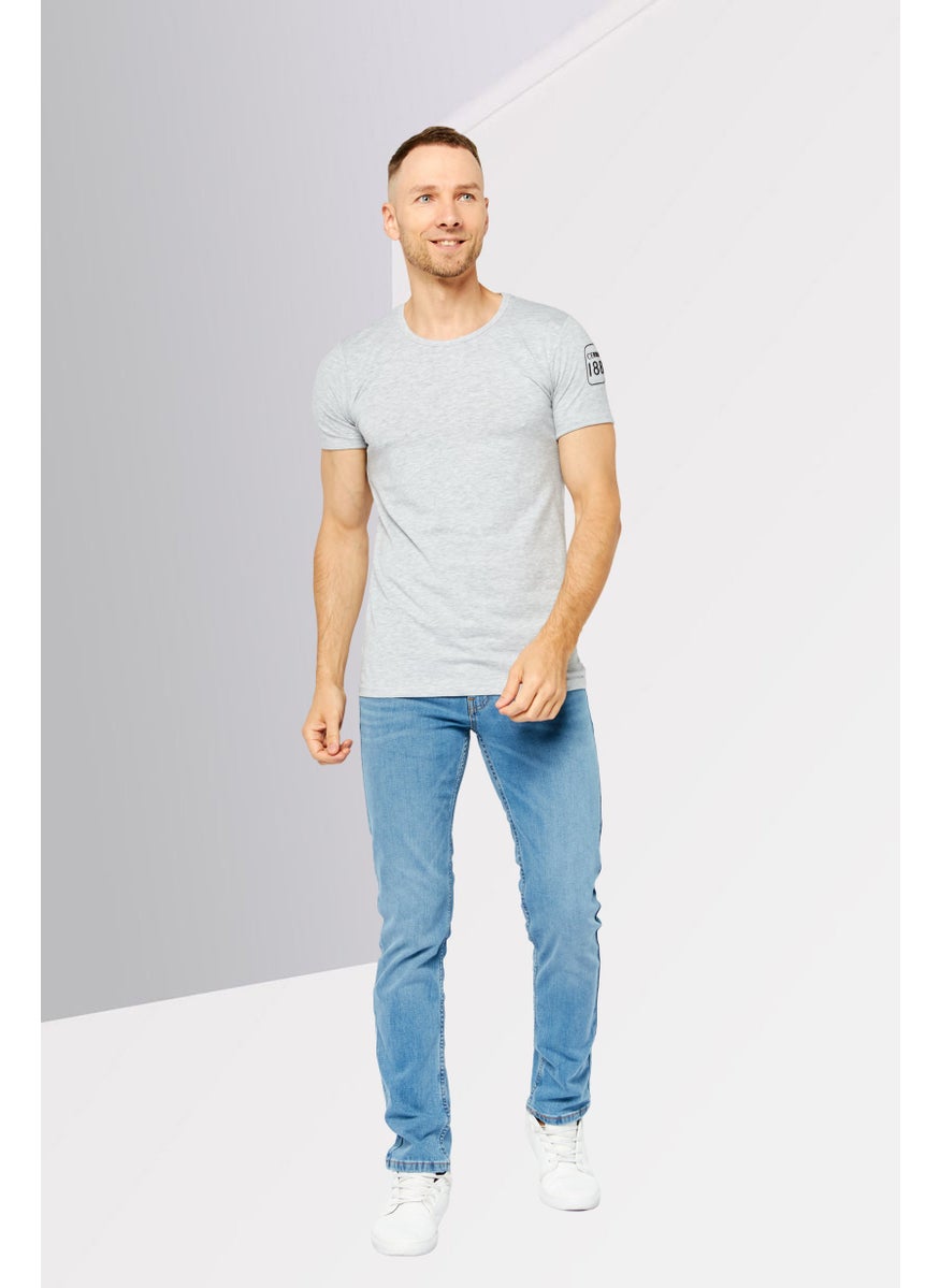 Men Crew Neck Short Sleeves Brand Logo  T-Shirt, Grey Melange
