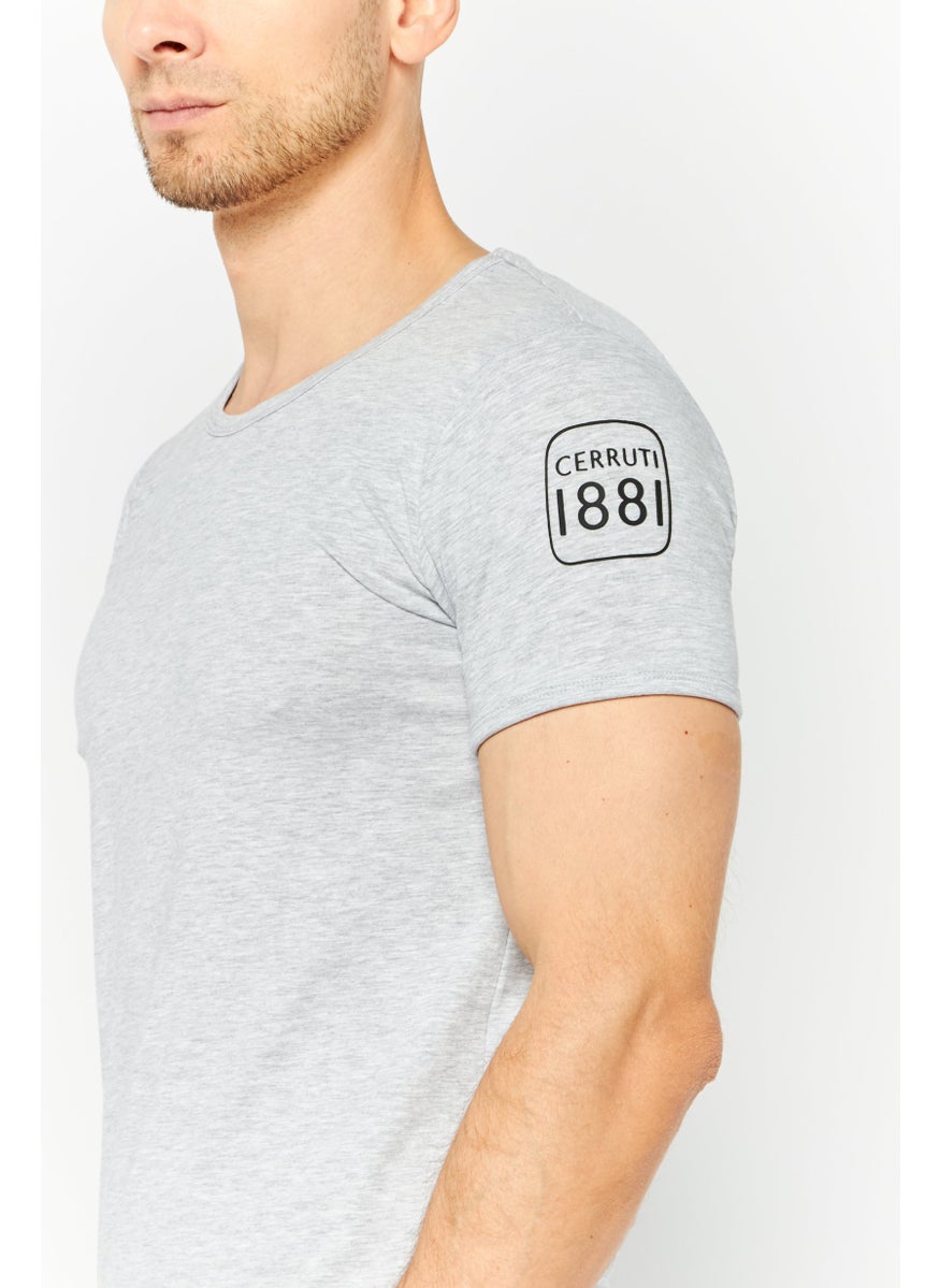 Men Crew Neck Short Sleeves Brand Logo  T-Shirt, Grey Melange
