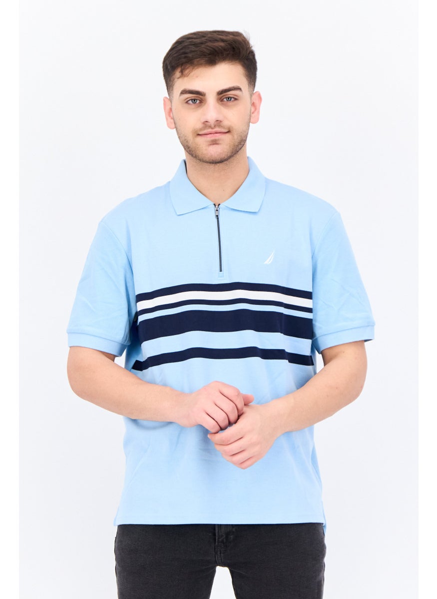 Men Regular Fit Short Sleeves Stripe Polo Shirt, Blue