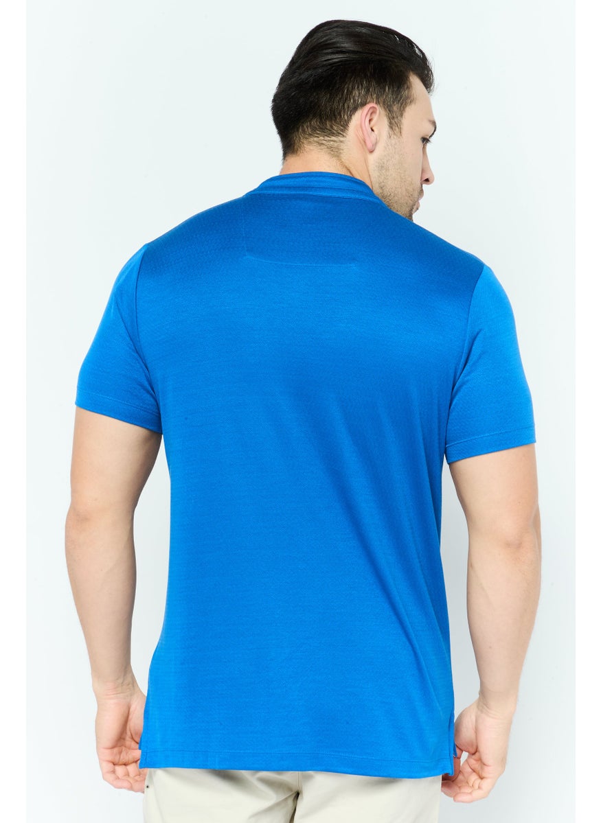 Men Regular Fit Brand Logo Short Sleeve Polo Shirt, Blue