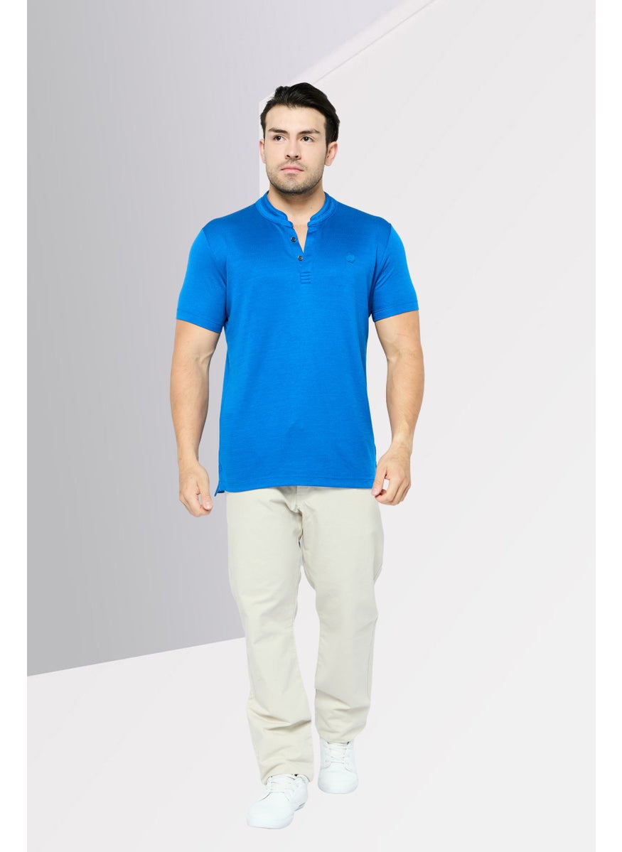 Men Regular Fit Brand Logo Short Sleeve Polo Shirt, Blue