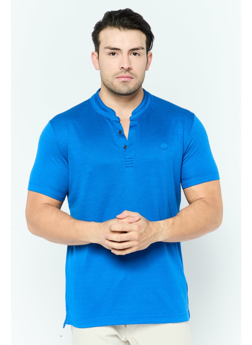 Men Regular Fit Brand Logo Short Sleeve Polo Shirt, Blue