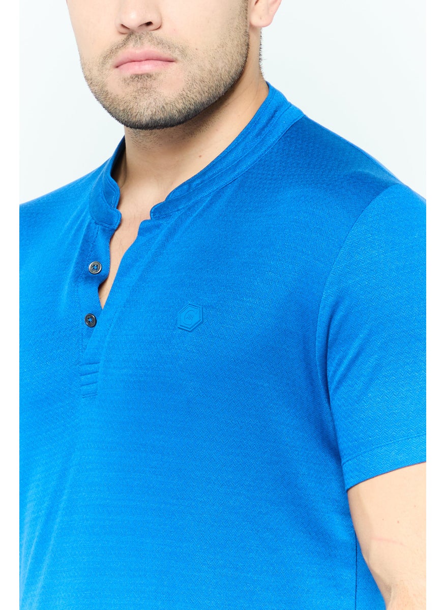Men Regular Fit Brand Logo Short Sleeve Polo Shirt, Blue