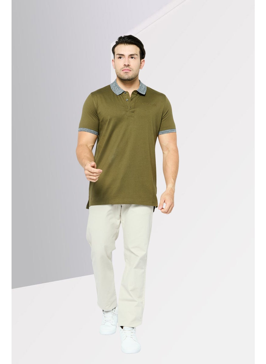Men Regular Fit Brand Logo Short Sleeve Polo Shirt, Olive