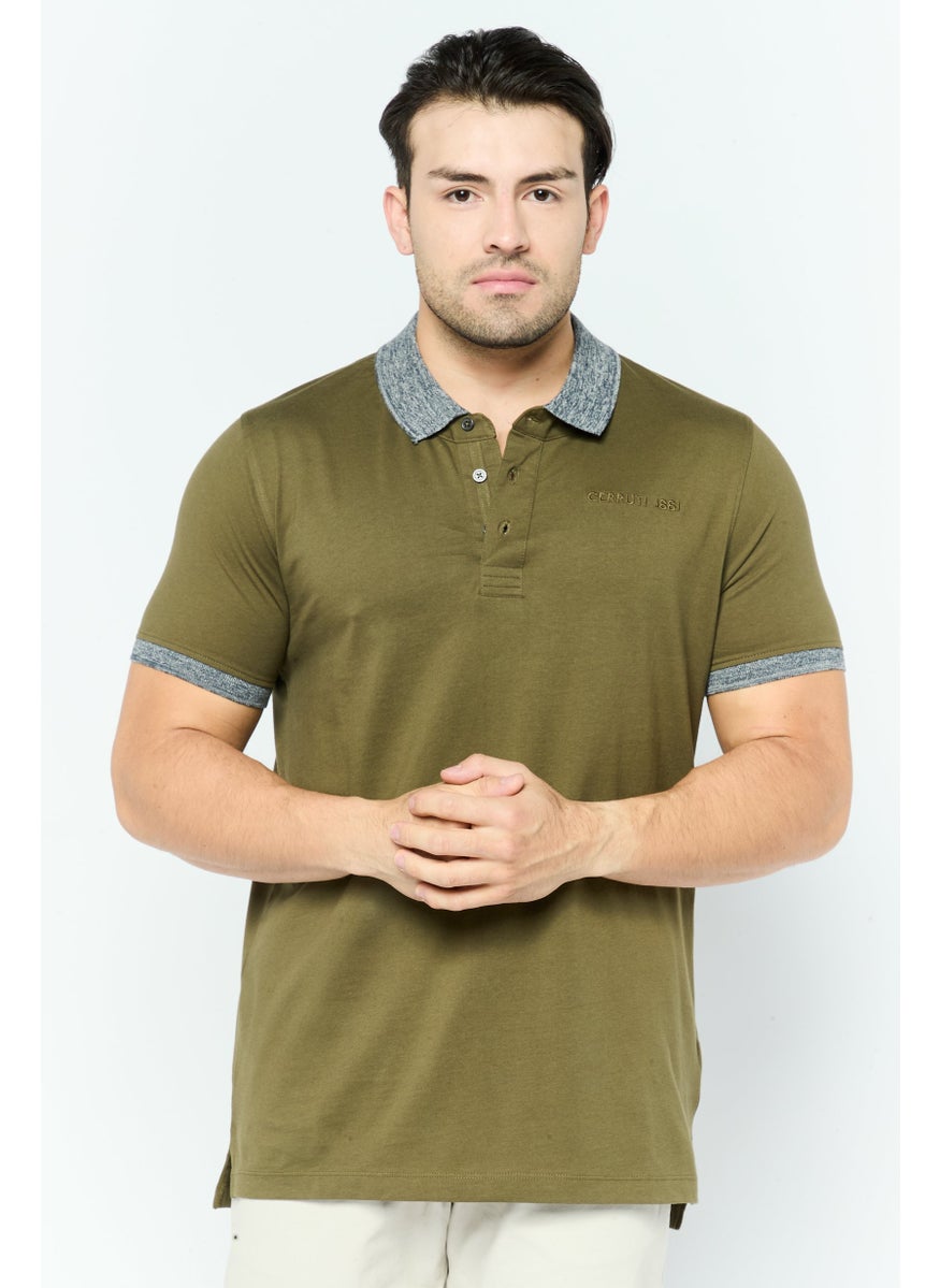 Men Regular Fit Brand Logo Short Sleeve Polo Shirt, Olive