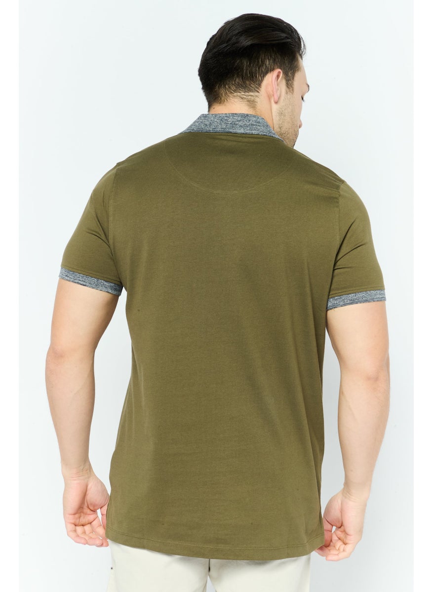 Men Regular Fit Brand Logo Short Sleeve Polo Shirt, Olive
