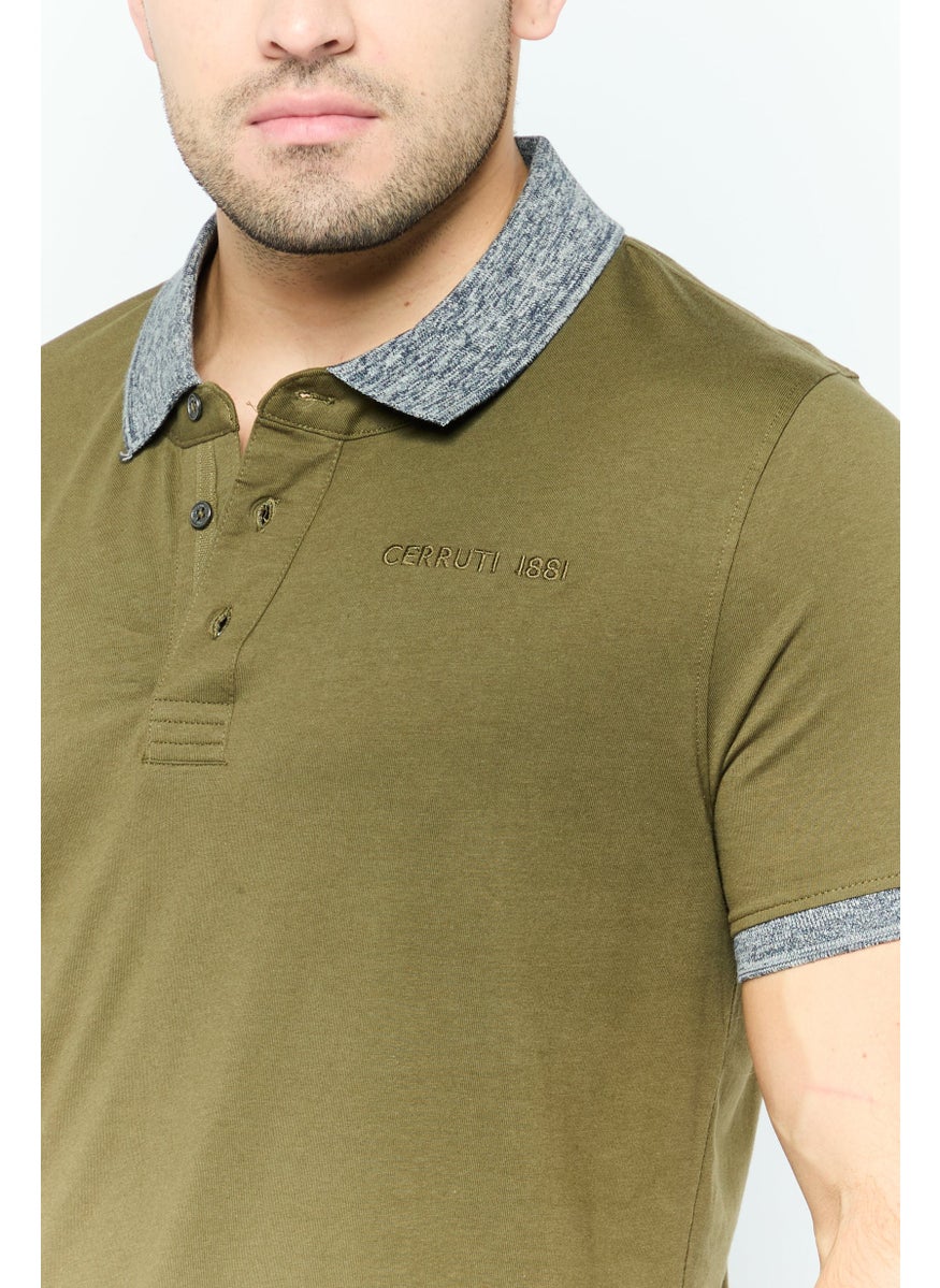 Men Regular Fit Brand Logo Short Sleeve Polo Shirt, Olive
