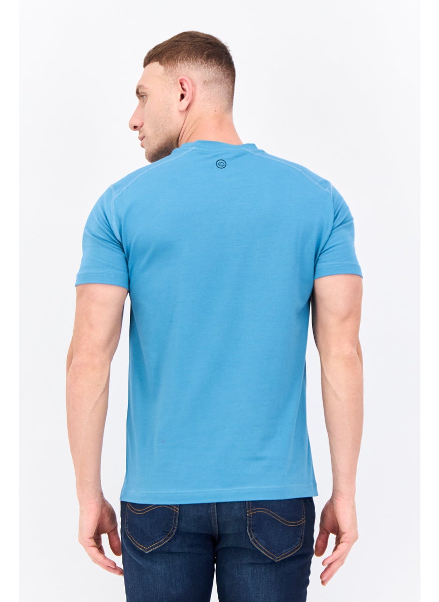 Men Crew Neck Short Sleeves Plain T-Shirt, Teal Blue