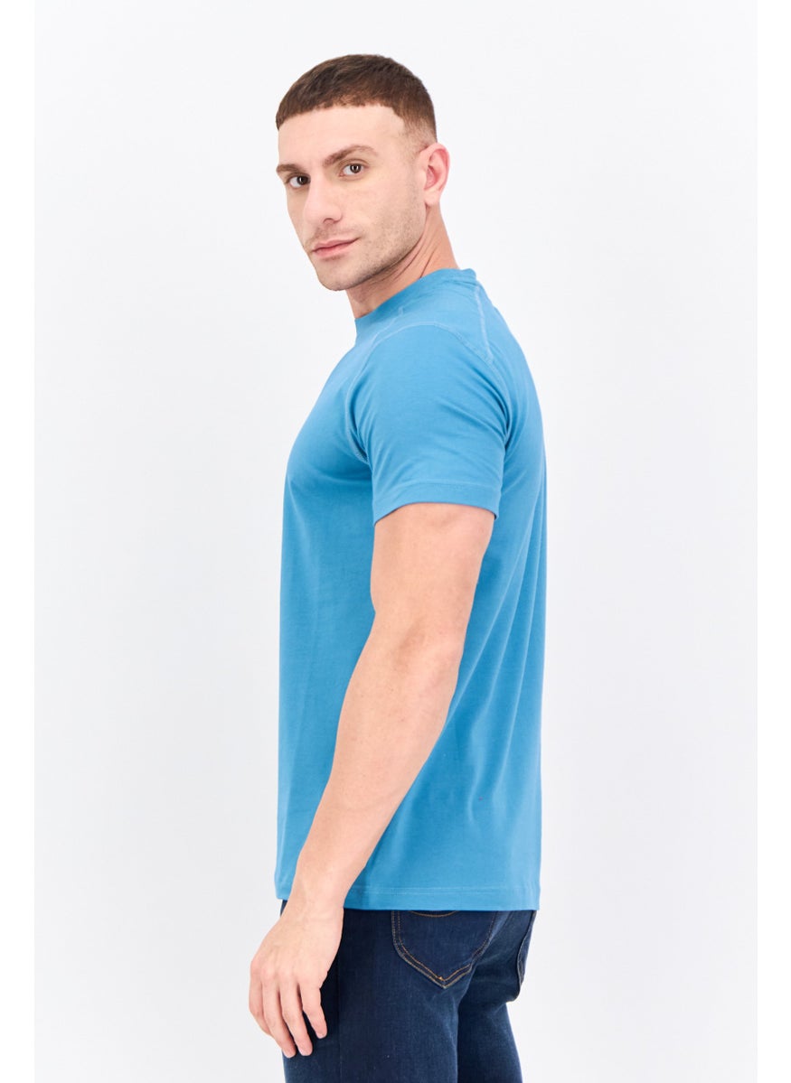 Men Crew Neck Short Sleeves Plain T-Shirt, Teal Blue