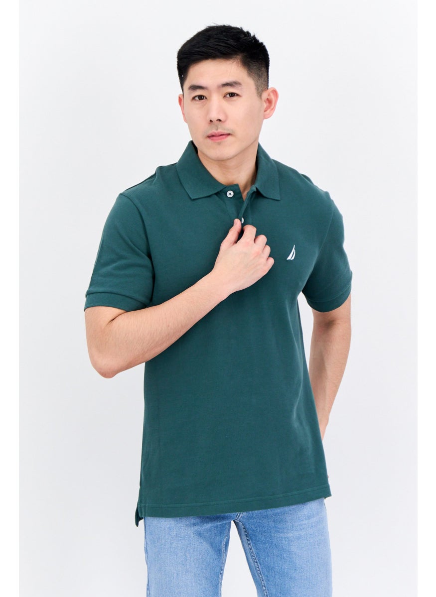 Men Regular Fit Short Sleeves Embroidered Logo Polo Shirt, Moss Green