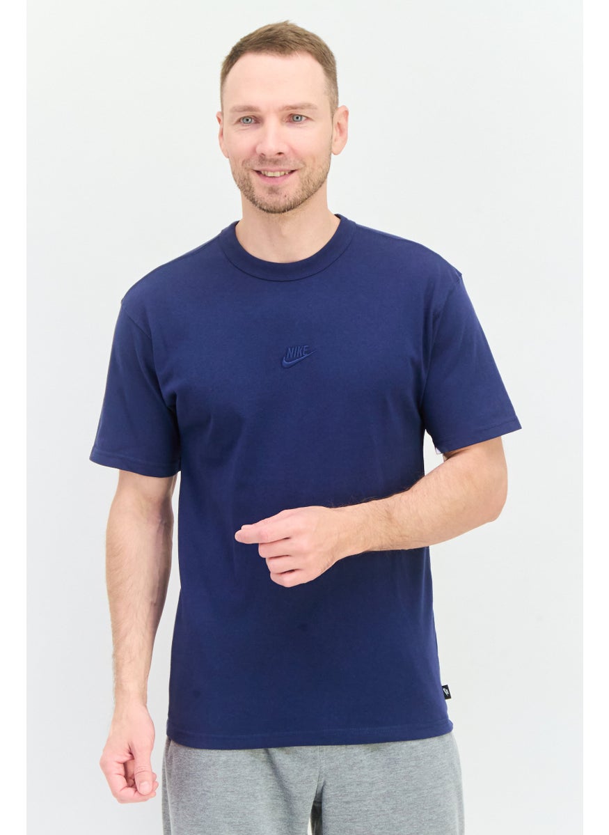 Men Sportswear Fit Short Sleeves Running T-Shirt, Navy Blue