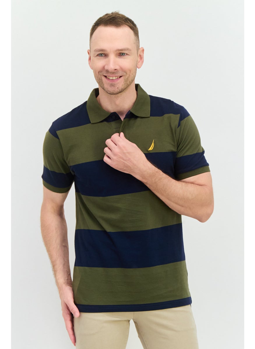 Men Regular Fit Embroidered Logo Short Sleeves Polo, Olive