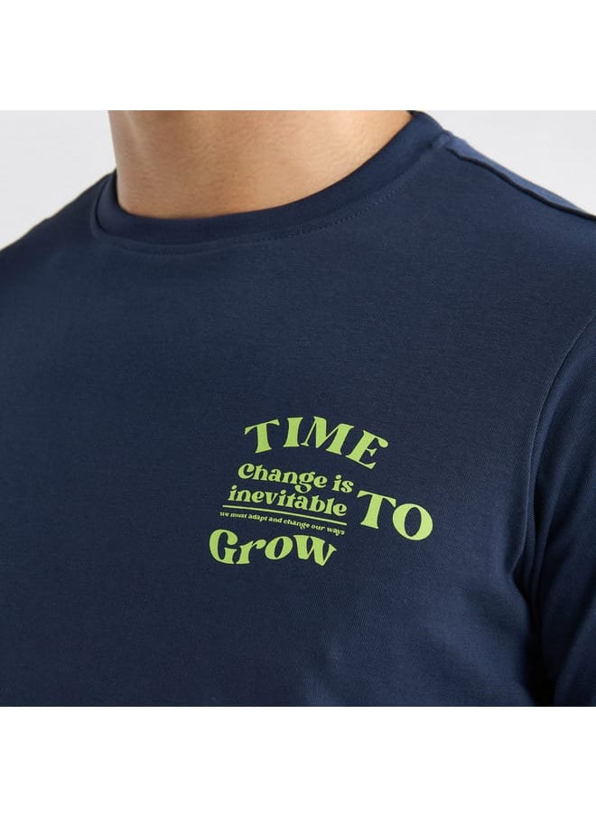Graphic Print T-shirt with Crew Neck and Short Sleeves