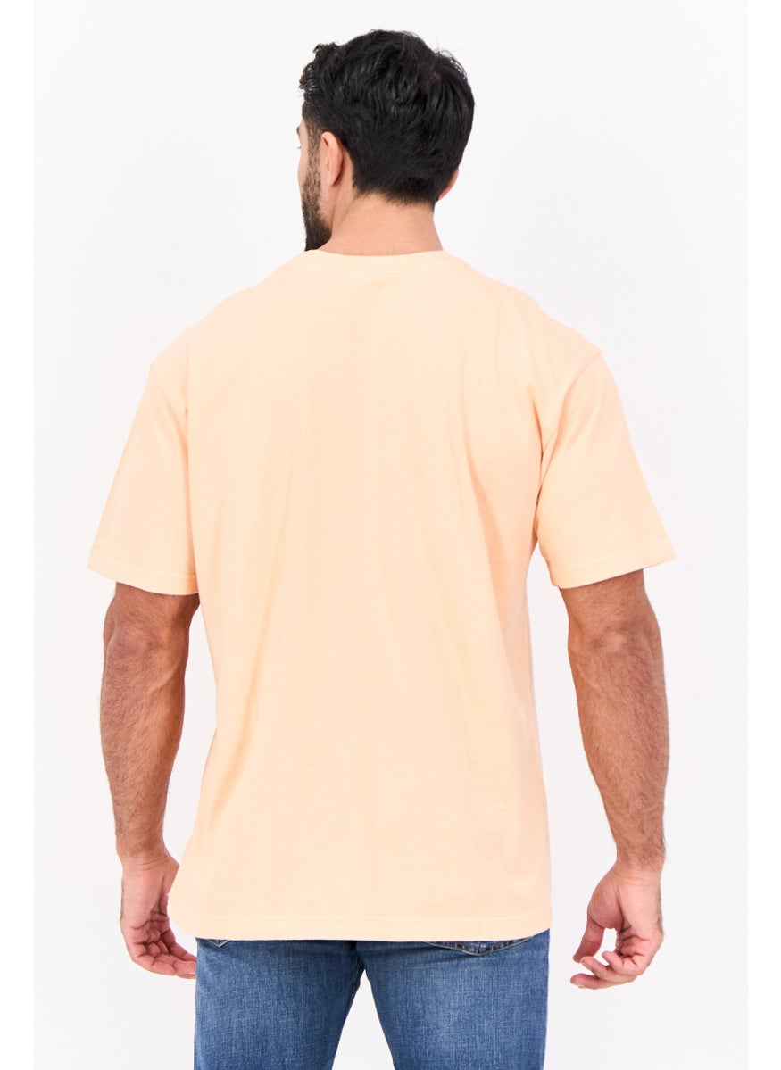 Men Crew Neck Short Sleeves Plain T-Shirt, peach