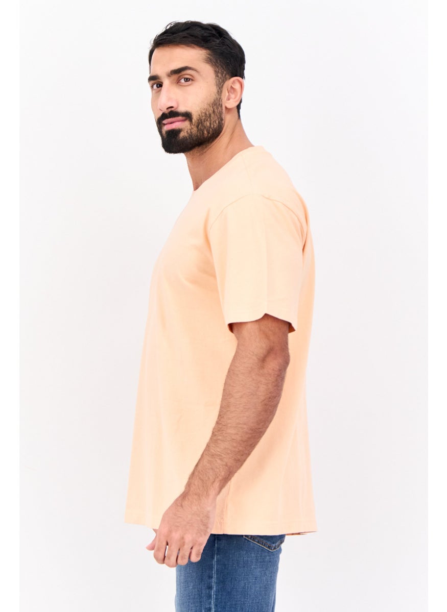 Men Crew Neck Short Sleeves Plain T-Shirt, peach