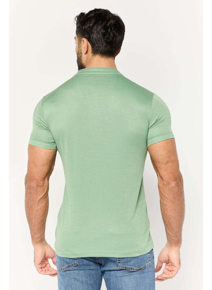 Men Regular Fit Short Sleeve Brand Logo Polo Shirt, Green