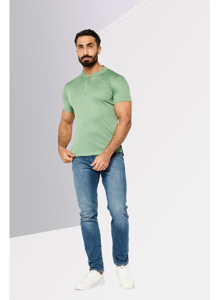 Men Regular Fit Short Sleeve Brand Logo Polo Shirt, Green