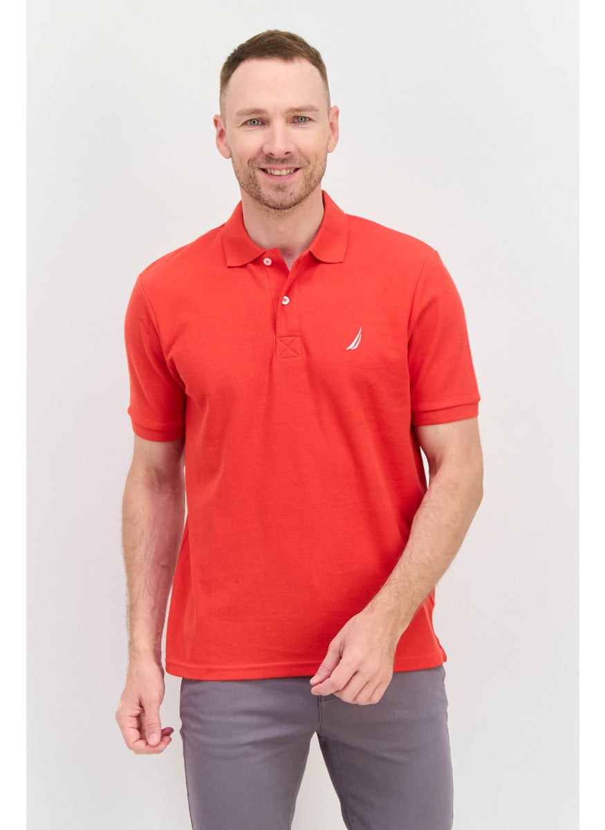 Men Regular Fit Short Sleeves Embroidered Logo Polo Shirt, Red Combo