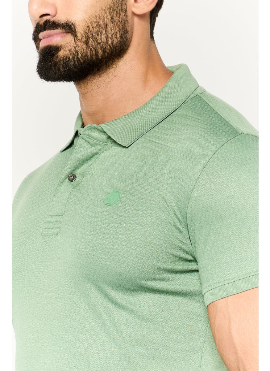 Men Regular Fit Brand Logo Short Sleeve Polo Shirt, Light Green
