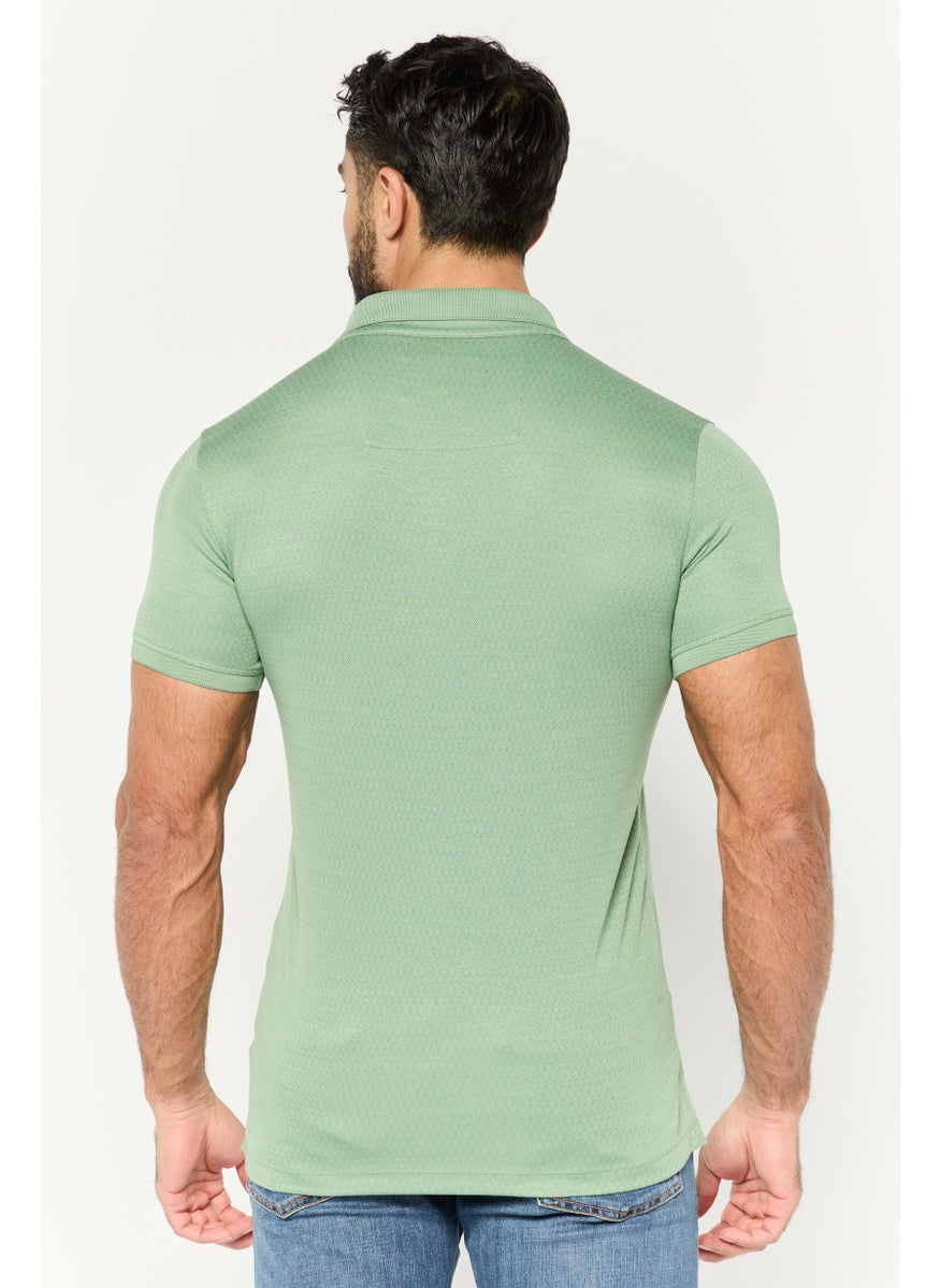Men Regular Fit Brand Logo Short Sleeve Polo Shirt, Light Green
