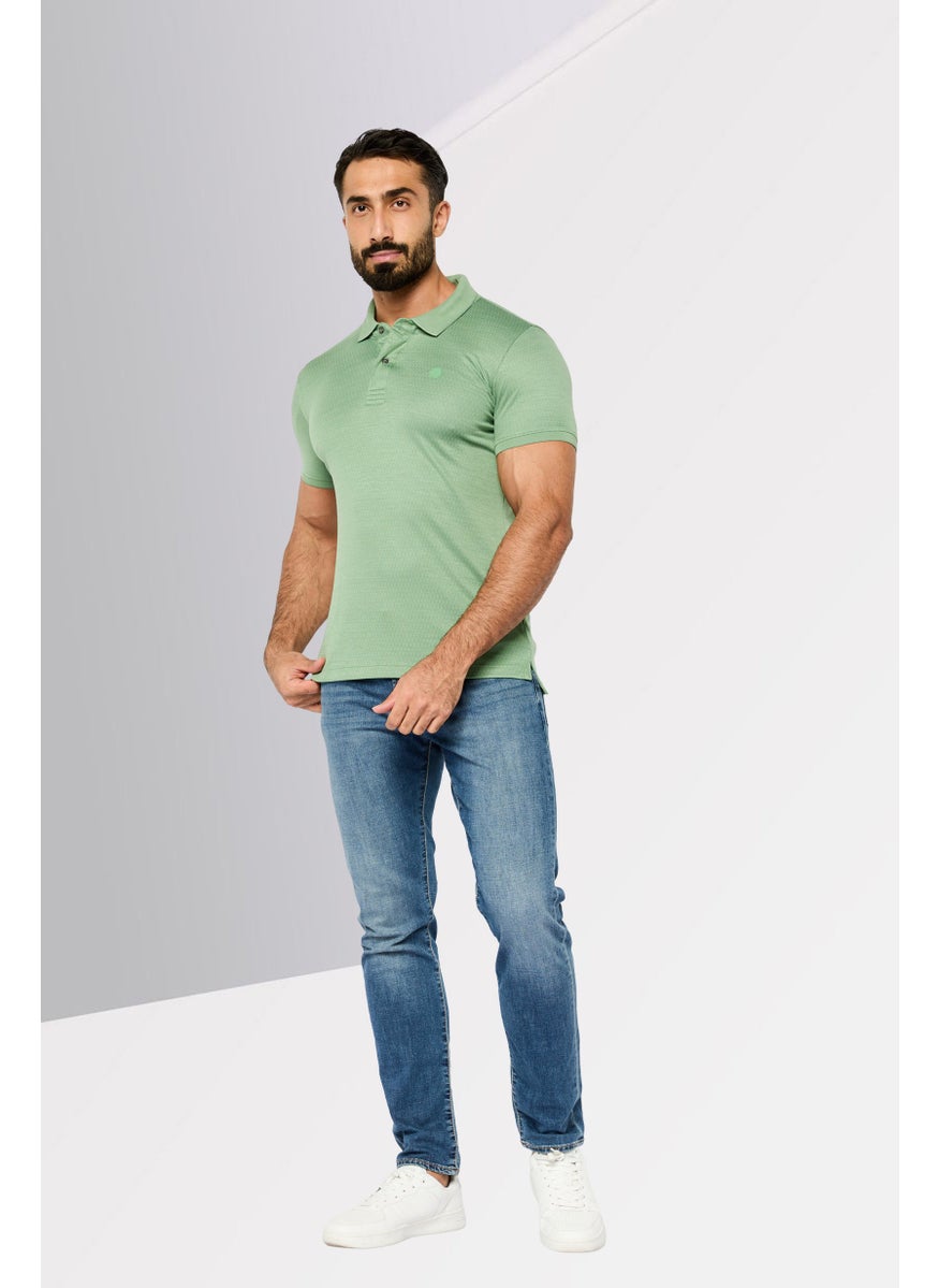 Men Regular Fit Brand Logo Short Sleeve Polo Shirt, Light Green