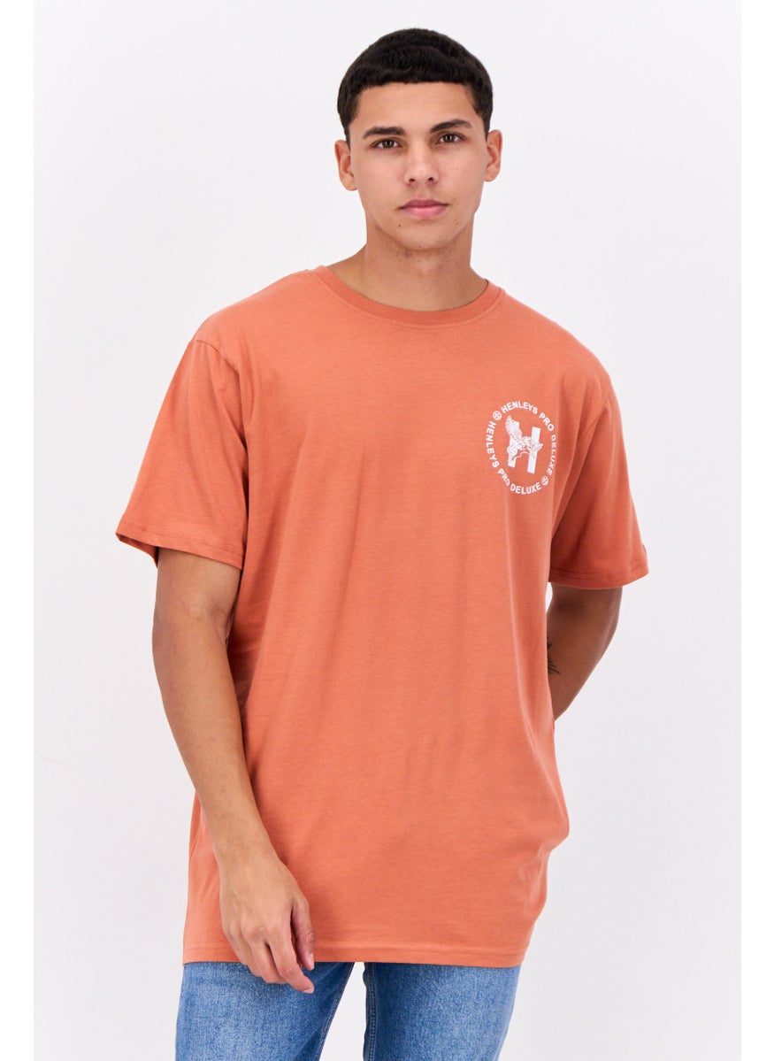 Men Crew Neck Short Sleeves Brand Logo T-Shirt, Rust