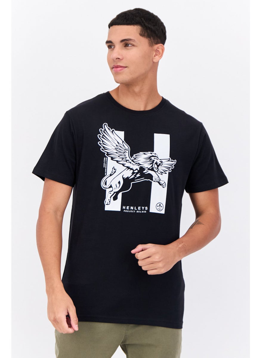Men Crew Neck Short Sleeves Graphic Print T-Shirt, Black