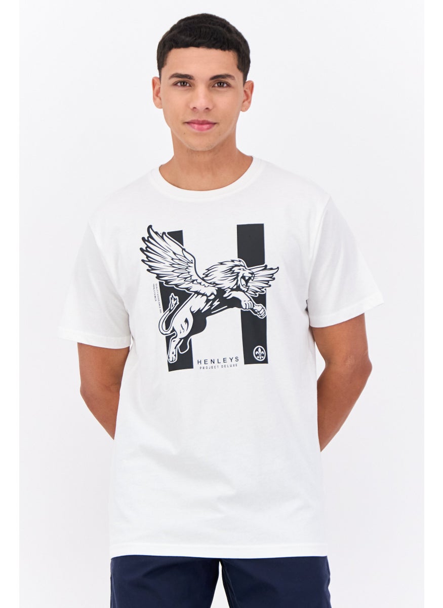 Men Crew Neck Short Sleeves Graphic Print T-Shirt, White