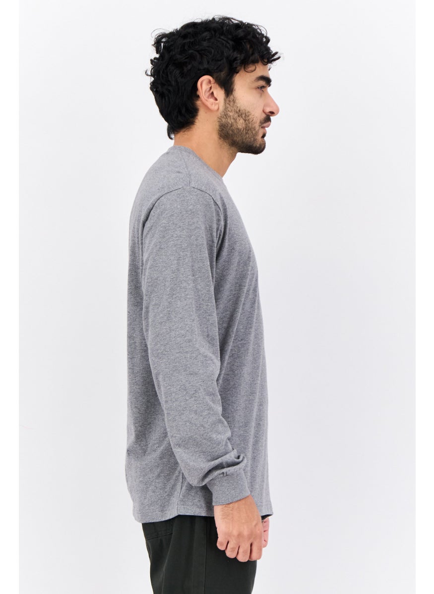 Men Round Neck Heather Long Sleeves T-Shirt, Grey