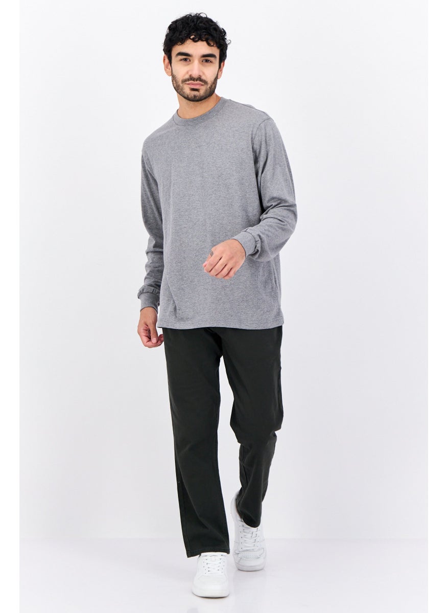 Men Round Neck Heather Long Sleeves T-Shirt, Grey