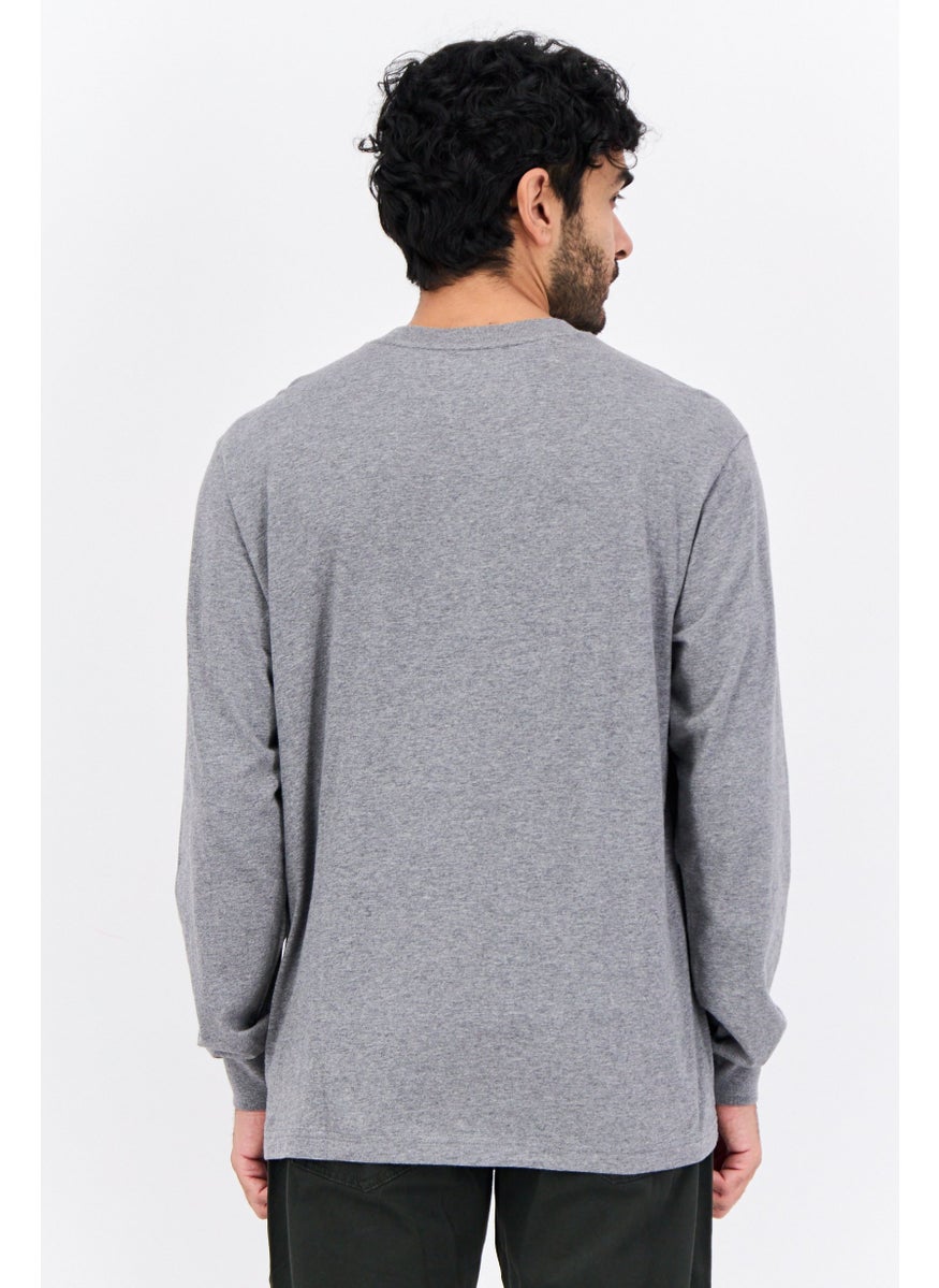 Men Round Neck Heather Long Sleeves T-Shirt, Grey