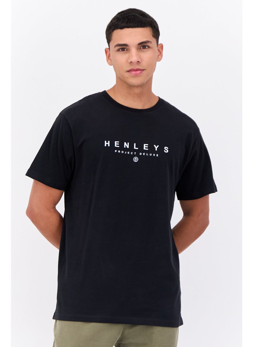 Men Crew Neck Short Sleeves Brand Logo T-Shirt, Black