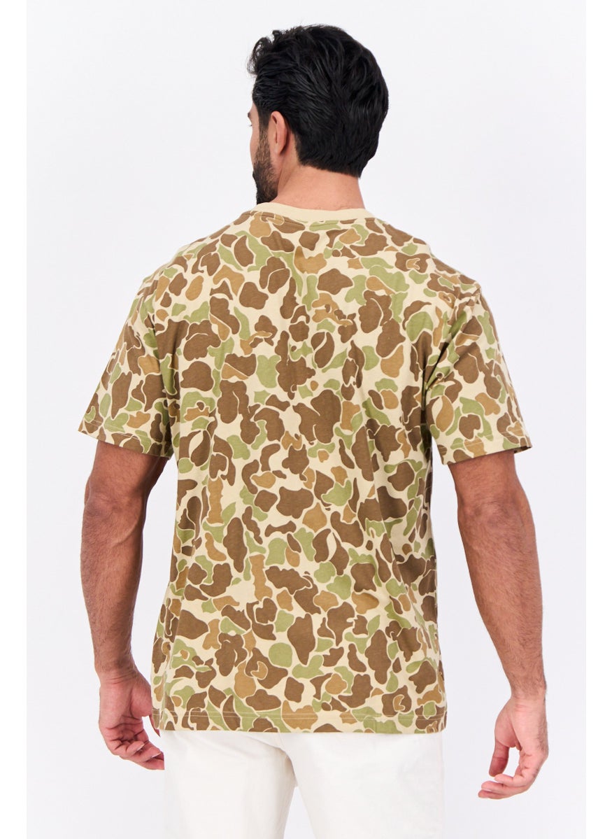 Men Crew Neck Short Sleeve Camouflage T-Shirt, Olive Combo