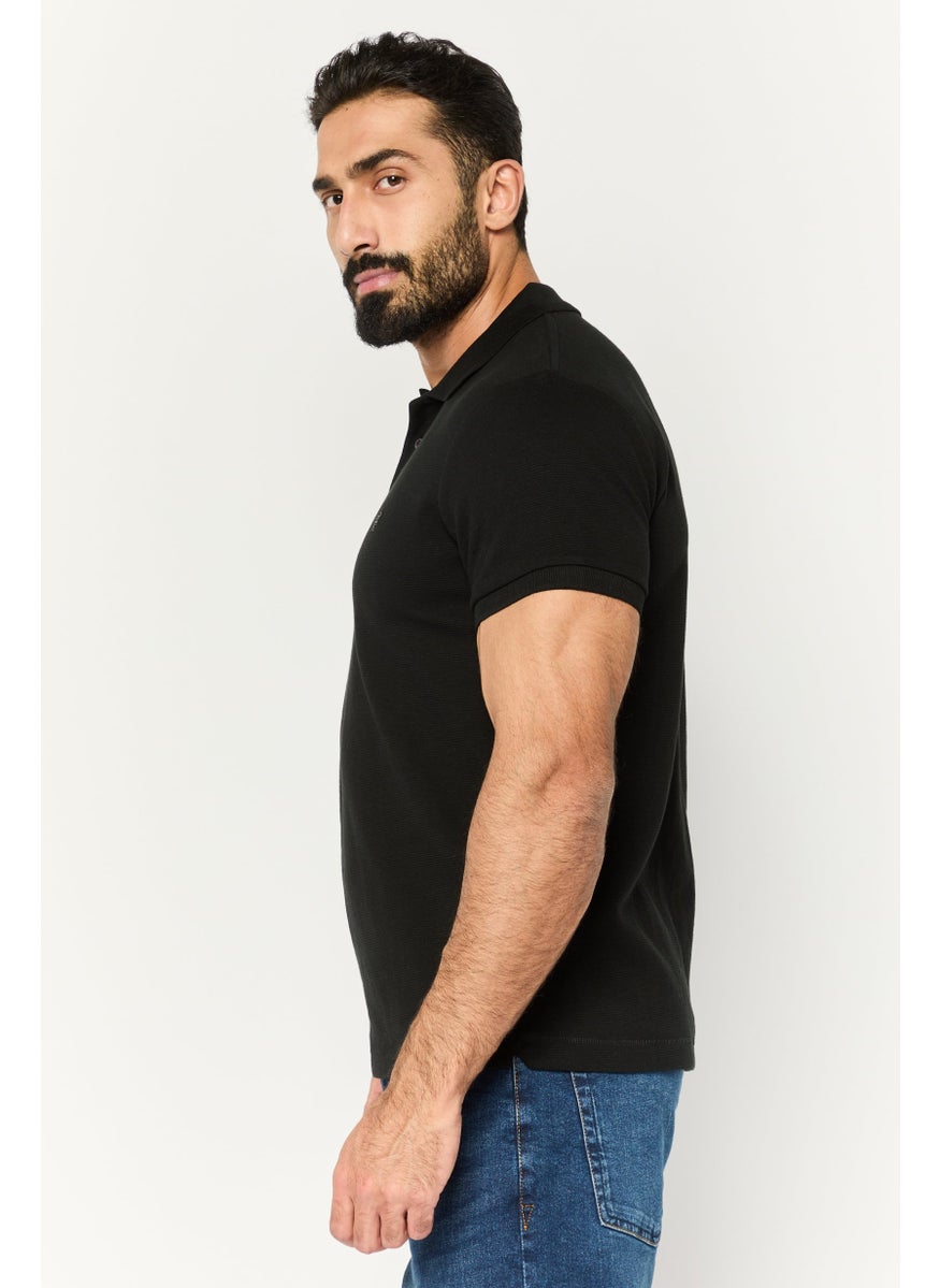 Men Regular Fit Embroidered Logo Short Sleeves Polo, Black