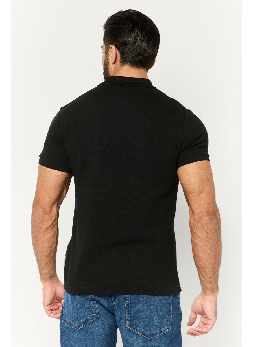 Men Regular Fit Embroidered Logo Short Sleeves Polo, Black