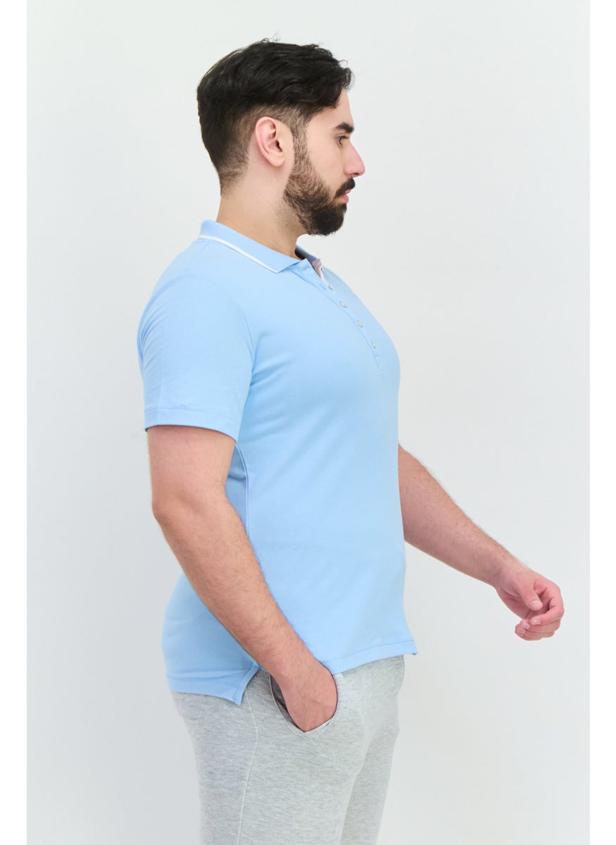 Men Comfort Fit Short Sleeve Outdoor Polo Shirts, Light Blue