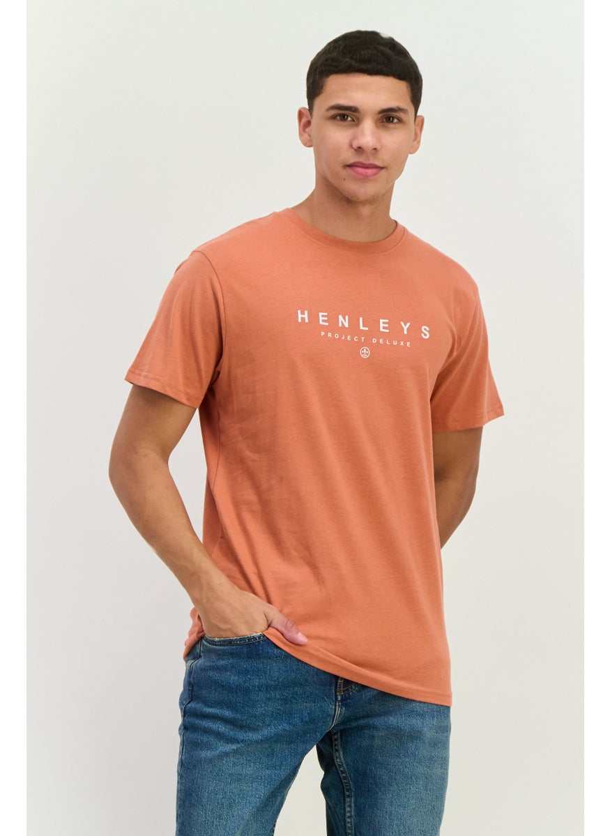 Men Crew Neck Short Sleeves Brand Logo T-Shirt, Coral