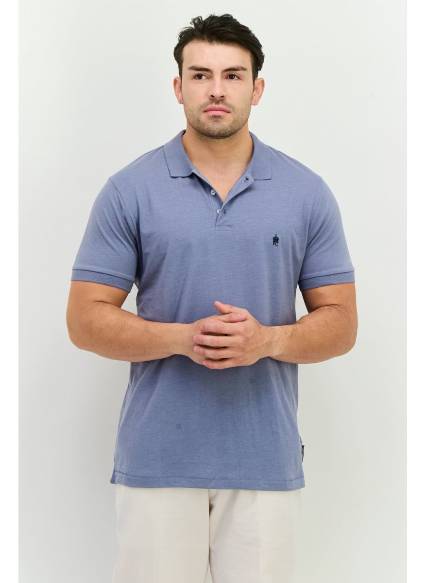 Men Regular Fit Brand Logo Short Sleeves Polo, Blue