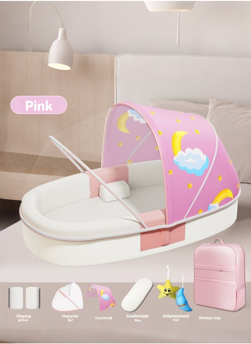 Portable Baby Bed Baby Lounger Newborn Foldable Mattress Travel Pillow wtih Storage Bag Mosquito Net Awning Toys for Home Outdoor