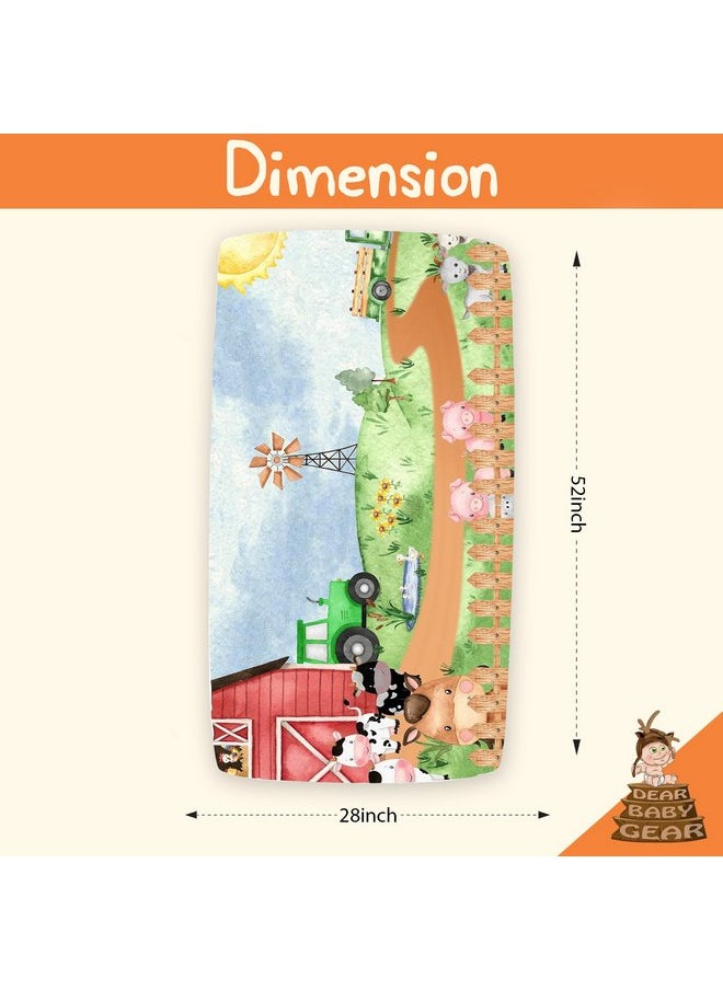 Dear Baby Gear Deluxe Crib Sheet - Farm Design Soft Cotton Polyester Baby Bedding - Infant Bed Sheets - Toddler Mattress Protector (Farm Life Animals Green Tractor Red Barn Blue Truck Print, 52x28x10)