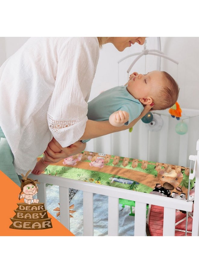 Dear Baby Gear Deluxe Crib Sheet - Farm Design Soft Cotton Polyester Baby Bedding - Infant Bed Sheets - Toddler Mattress Protector (Farm Life Animals Green Tractor Red Barn Blue Truck Print, 52x28x10)