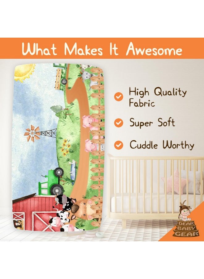 Dear Baby Gear Deluxe Crib Sheet - Farm Design Soft Cotton Polyester Baby Bedding - Infant Bed Sheets - Toddler Mattress Protector (Farm Life Animals Green Tractor Red Barn Blue Truck Print, 52x28x10)