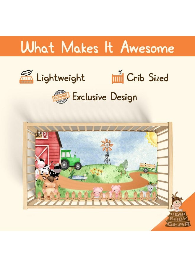 Dear Baby Gear Deluxe Crib Sheet - Farm Design Soft Cotton Polyester Baby Bedding - Infant Bed Sheets - Toddler Mattress Protector (Farm Life Animals Green Tractor Red Barn Blue Truck Print, 52x28x10)