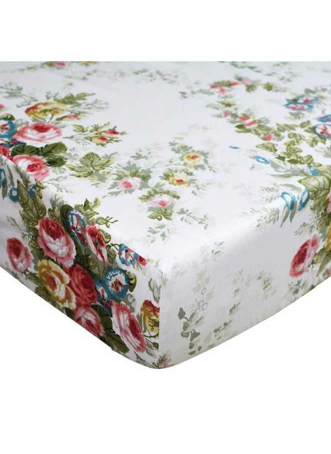 Brandream Crib Sheets Girl Soft Cotton Floral Toddler Sheets Printed, All Seasons Use Cozy Vintage Shabby Baby Nursery Bed Sheets for Standard Crib and Toddler Mattress, White Green Pink Nursery Decor