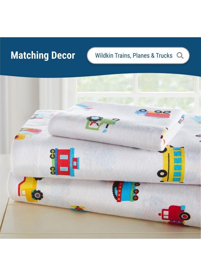 Wildkin Kids 100% Cotton Flannel Fitted Crib Sheet for Boys & Girls, Crib Sheets Measures 52 x 28 Inches, Kids Crib Sheets Super Soft & Breathable Material (Trains, Planes & Trucks)
