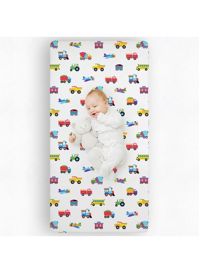 Wildkin Kids 100% Cotton Flannel Fitted Crib Sheet for Boys & Girls, Crib Sheets Measures 52 x 28 Inches, Kids Crib Sheets Super Soft & Breathable Material (Trains, Planes & Trucks)
